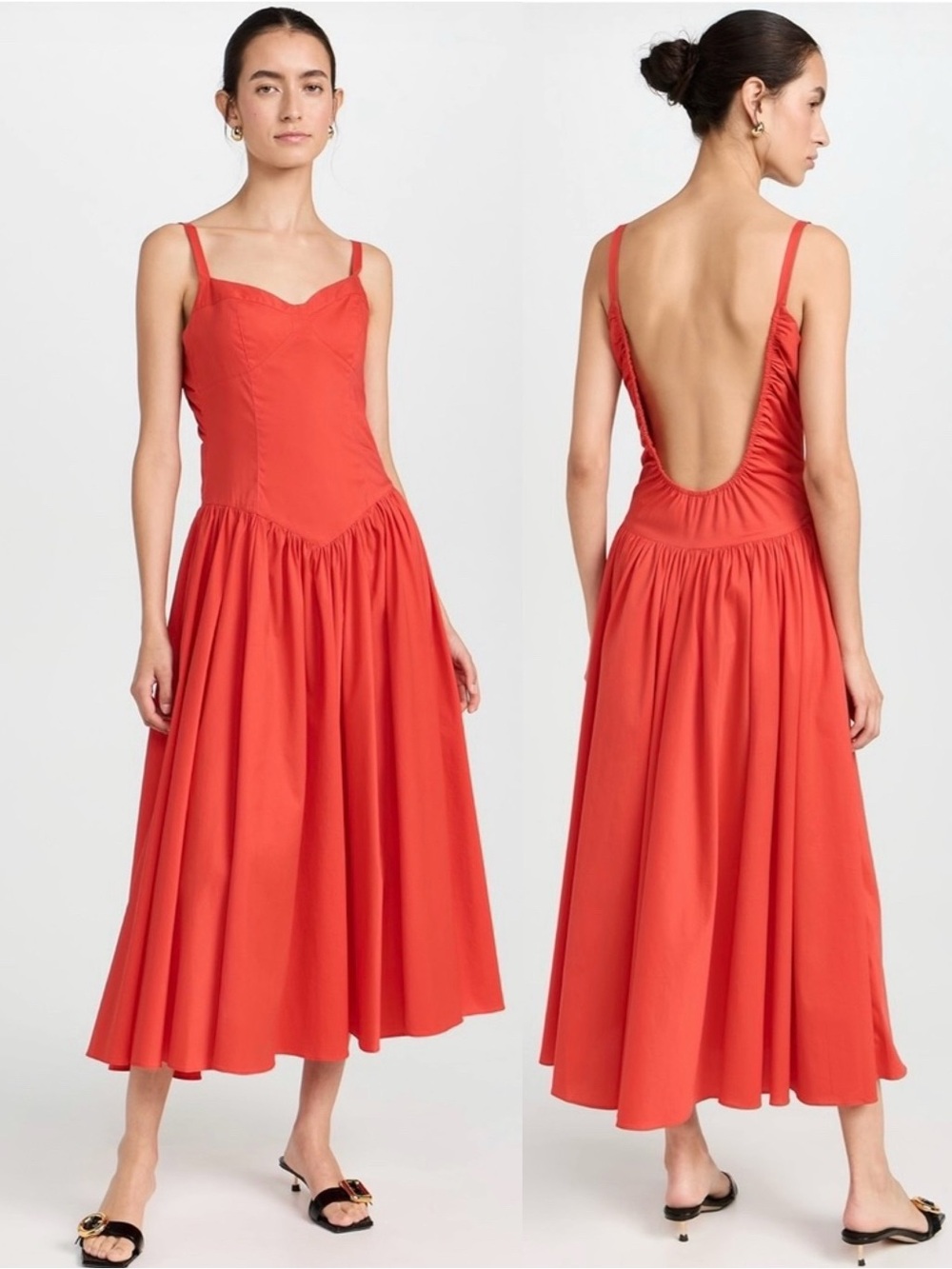 Caroline Constas Orella Cotton Midi Dress Red NEW with tags